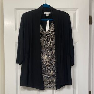 August Silk Black Cardigan with Patterned Top